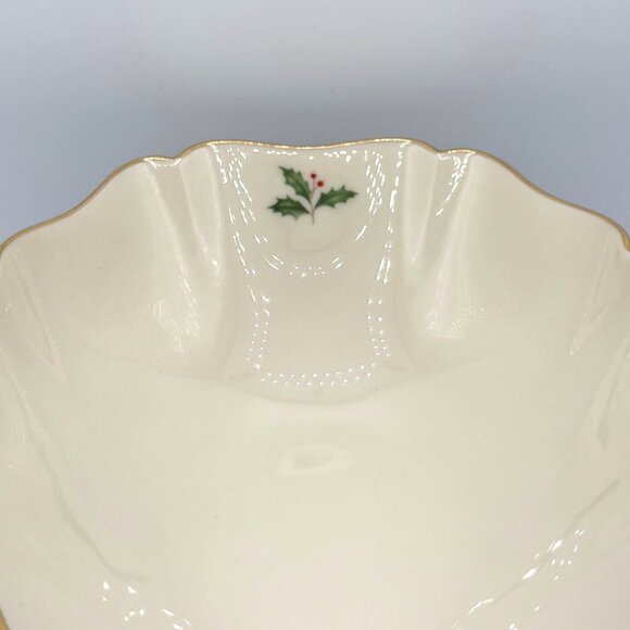 Vintage Lenox Dimension Holiday Holly Berry Scalloped 10" Long Oval Serving Bowl - Picture 7 of 8